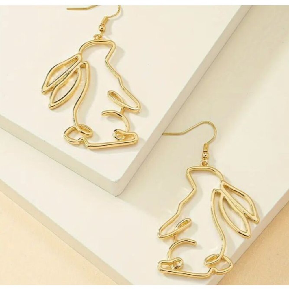 Gold Wire Bunnies Bunny Rabbits Earrings